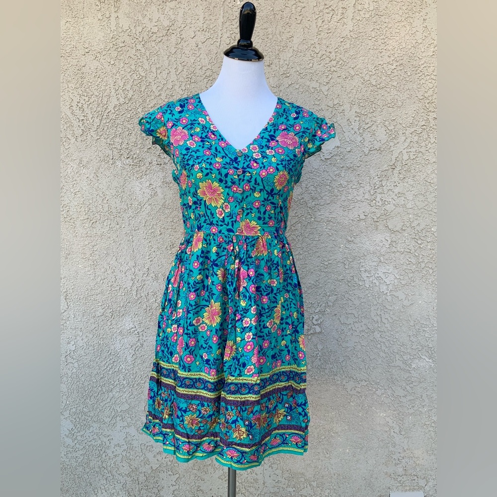 EUC Kirundo Short Sleeve V-Neck Bohemian Print Summer Dress - Size Small